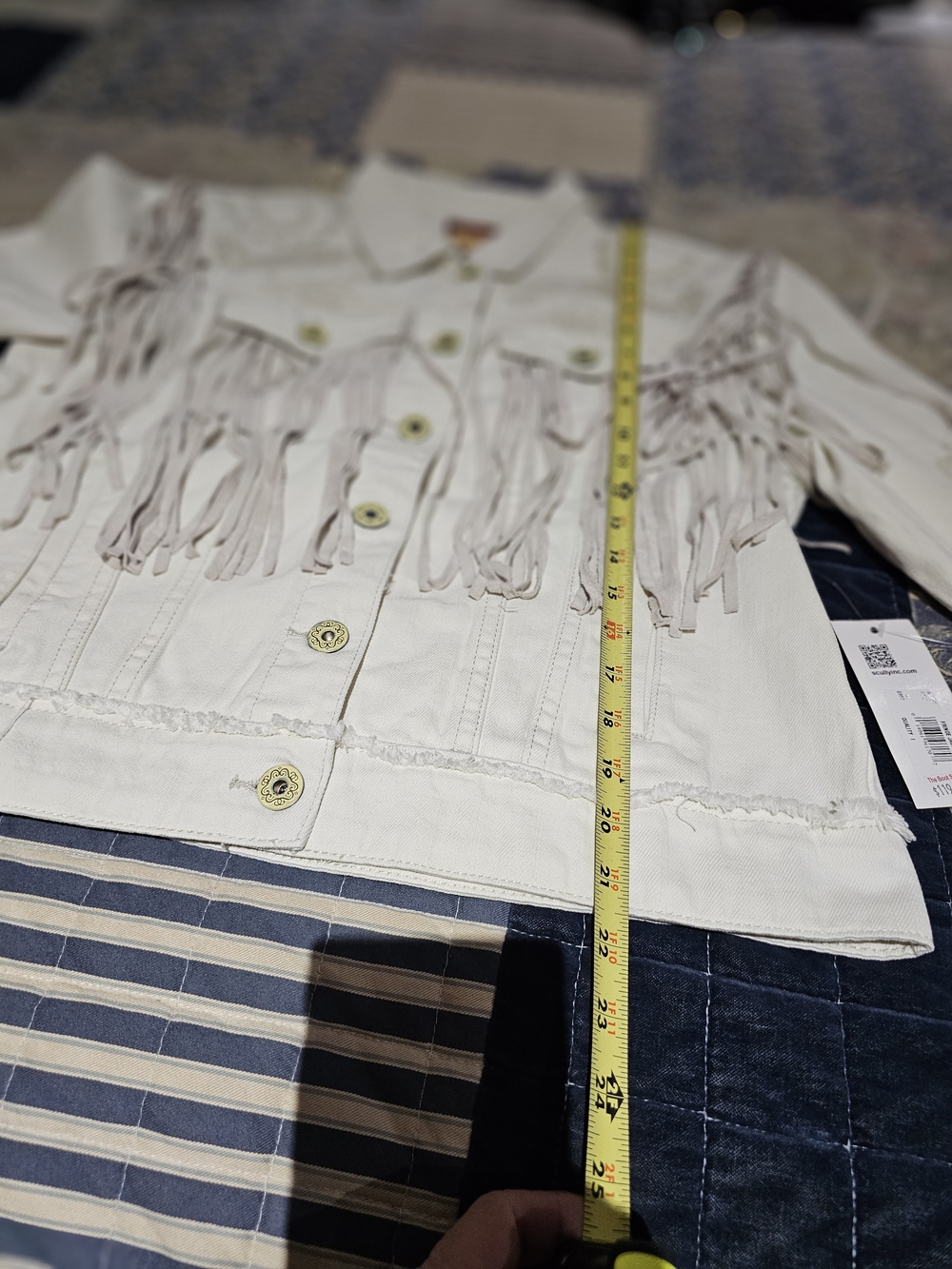Scully Cream Fringe Embroidered Denim Jacket, NWT - Picture 8 of 9